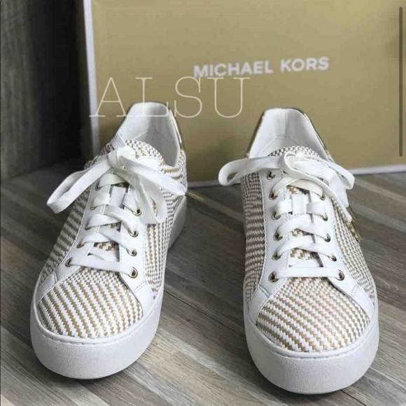 🌸Sale🌸 Michael Kors Poppy Lace Up Diagonal Weave Natural Size 9.5 49S9POFS3D - Picture 2 of 8